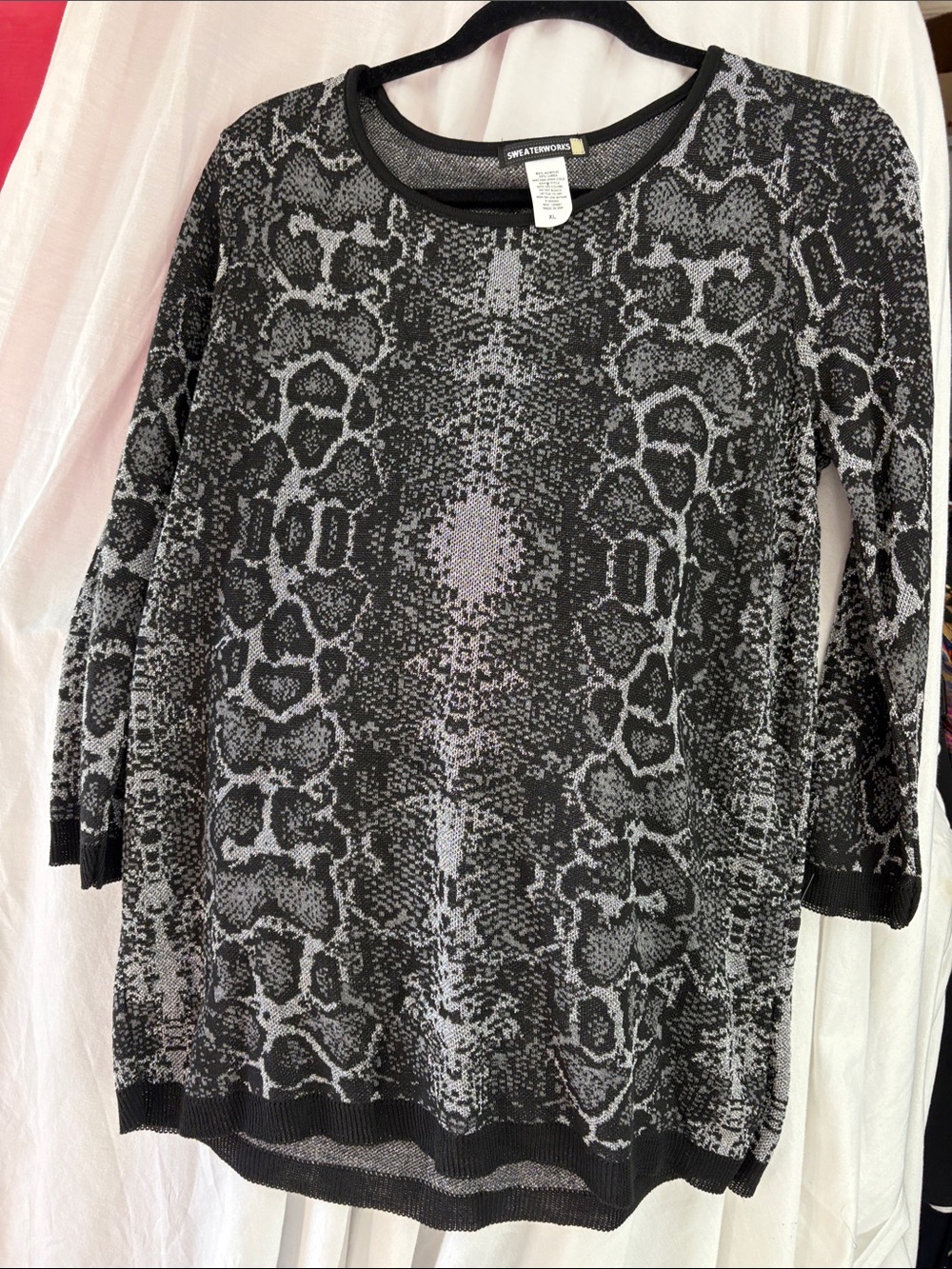 Sweater work Snake Print Long Sleeve Sweater Top - Black/Grey